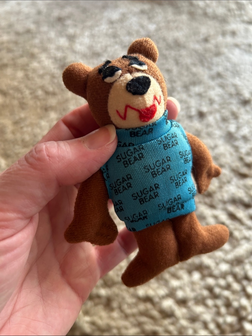 Plush Small Sugar Smacks Sugar Bear Toy - Brown with Blue Shirt
